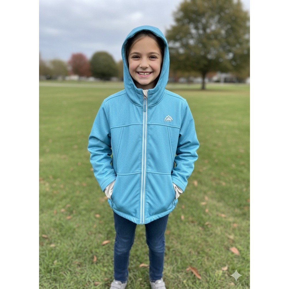 Snozu Girls 7/8 Polyester Faux Fur lined Blue Shell Thumb Hole Full Zip Jacket